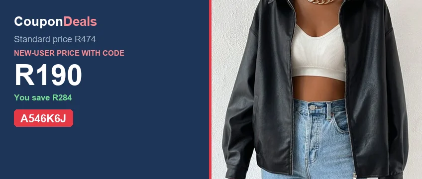 SHEIN EZwear drop-shoulder PU cropped leather jacket in black, R190 new-user price with code