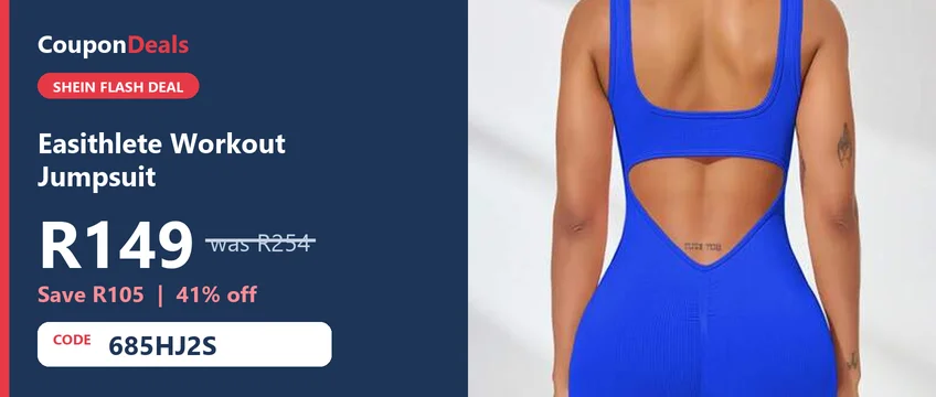 SHEIN Easithlete short blue workout jumpsuit with a cut-out back, flash deal at R149