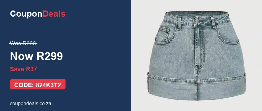 SHEIN MOD light-wash denim mini skirt with pockets and rolled hem, R299 flash sale deal