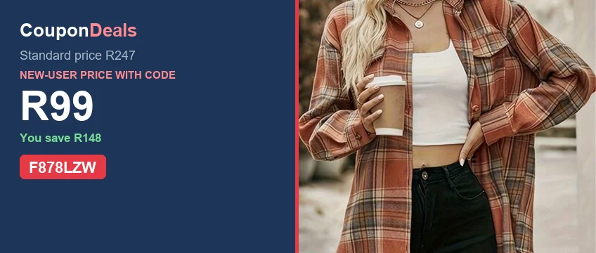 SHEIN plaid shirt-collar drop-shoulder top with pockets, R99 new-user price with code