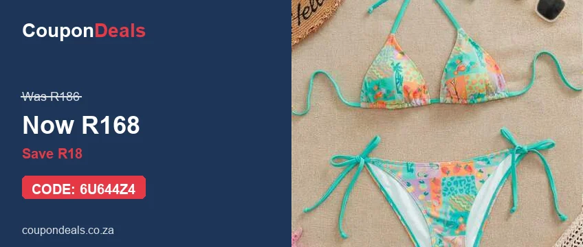 SHEIN Swim Mod tropical print tie-side bikini set for beach vacation, R168 flash sale deal